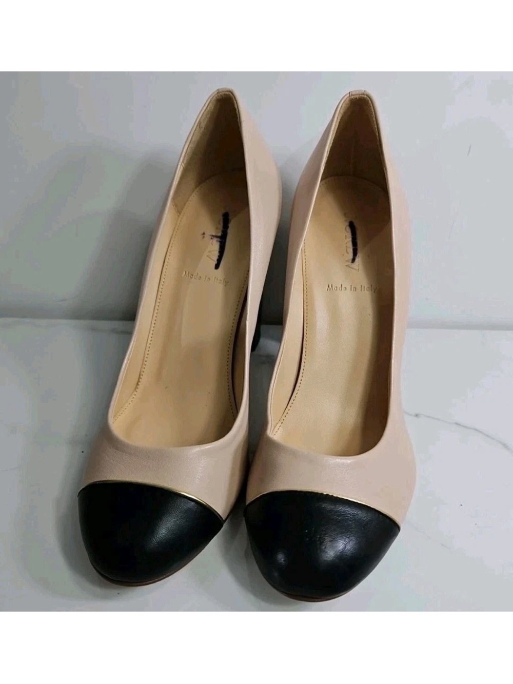 J. Crew Two-Tone Block Heel Pumps in Beige and Black - Picture 2 of 10